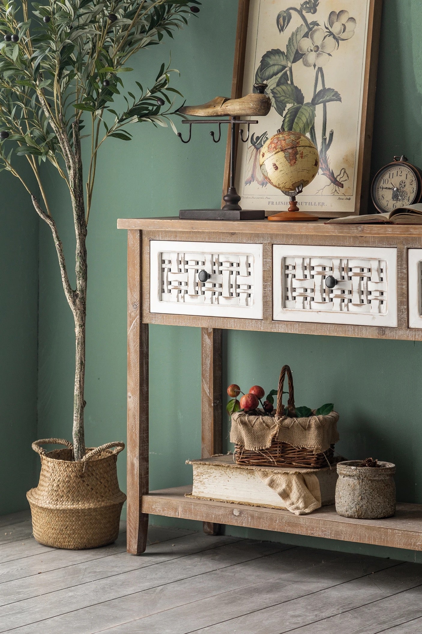 Hallway Country Furniture Living Room Console Table Solid Wood 3 Drawer Wall Accent Cabinets