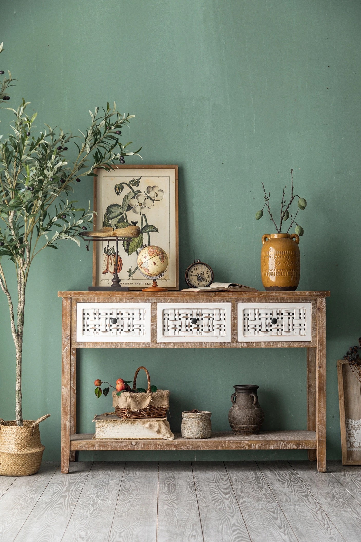 Hallway Country Furniture Living Room Console Table Solid Wood 3 Drawer Wall Accent Cabinets