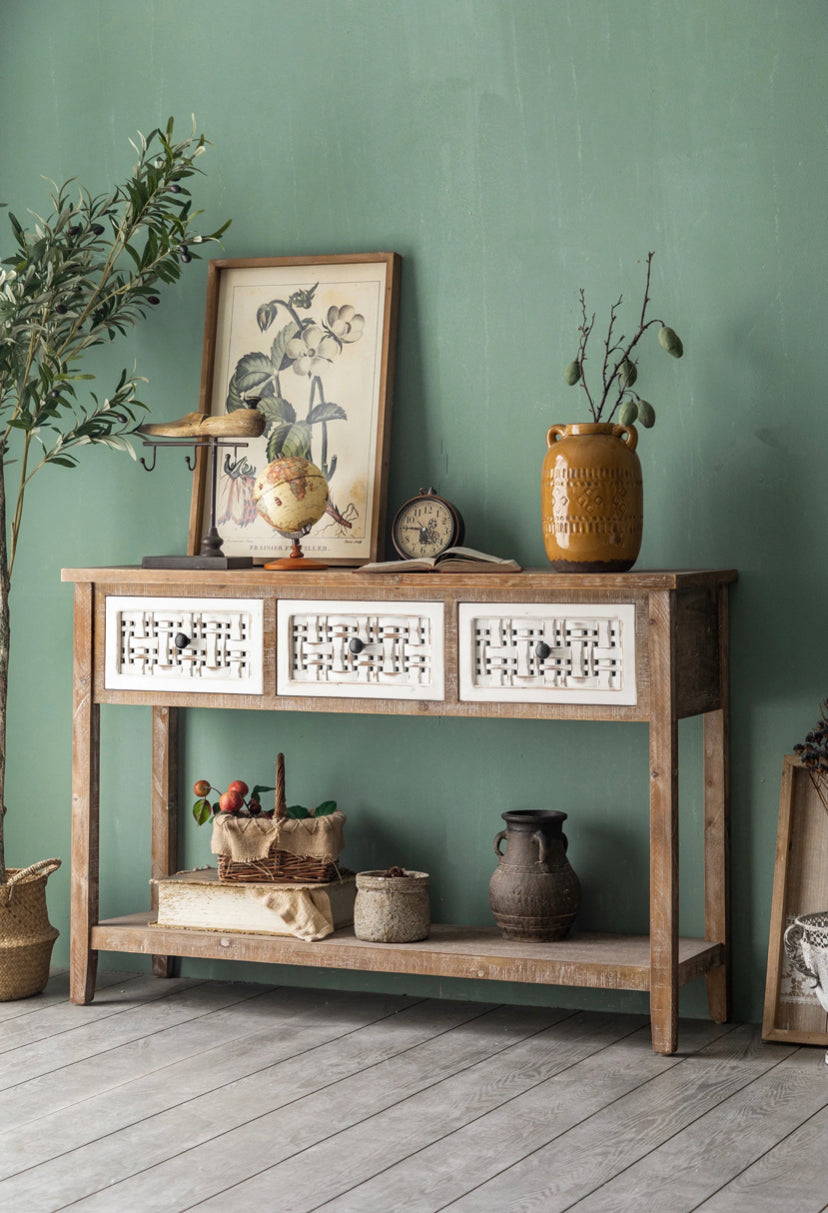 Hallway Country Furniture Living Room Console Table Solid Wood 3 Drawer Wall Accent Cabinets