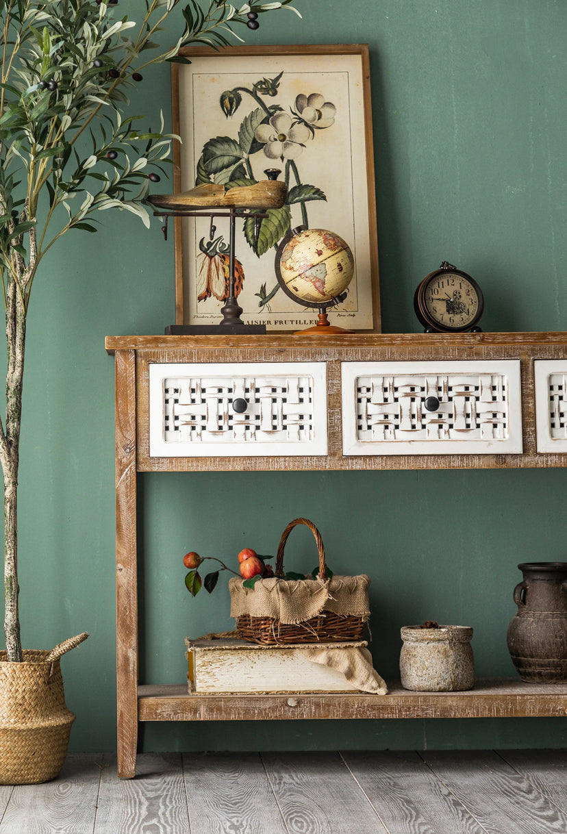 Hallway Country Furniture Living Room Console Table Solid Wood 3 Drawer Wall Accent Cabinets