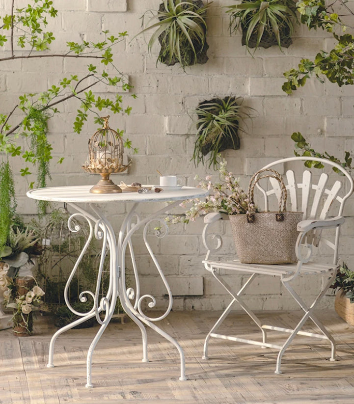 Retro White Iron Metal Coffee Tea Table Home Indoor Outdoor Garden Table Living Room Accent Table