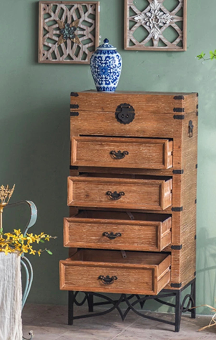 American Style Vintage Retro Rustic Solid Wood Chest Of Drawers Living Room, Bedroom Cabinet Furniture