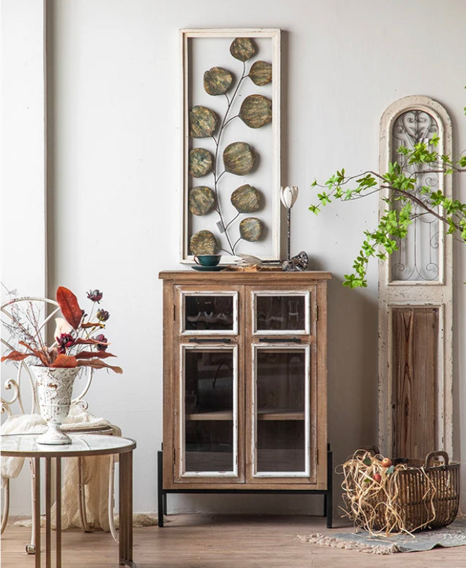 American Retro Solid Wood Living Room, Kitchen Glass Lockers Accent Cabinets