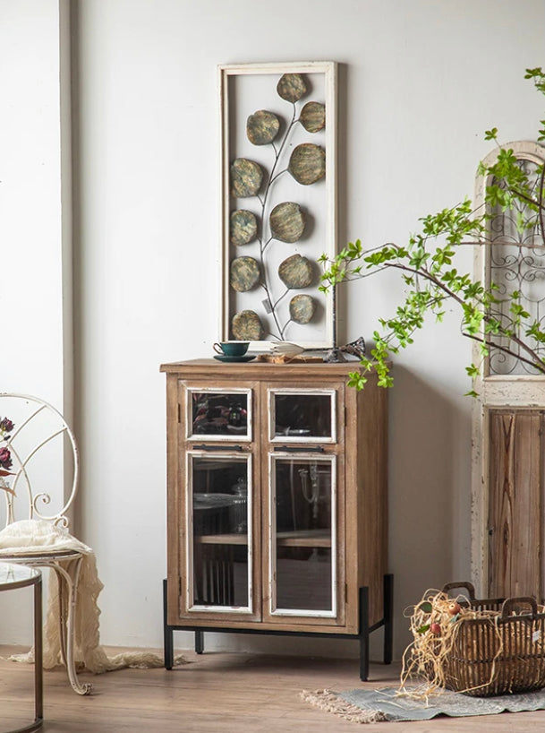 American Retro Solid Wood Living Room, Kitchen Glass Lockers Accent Cabinets