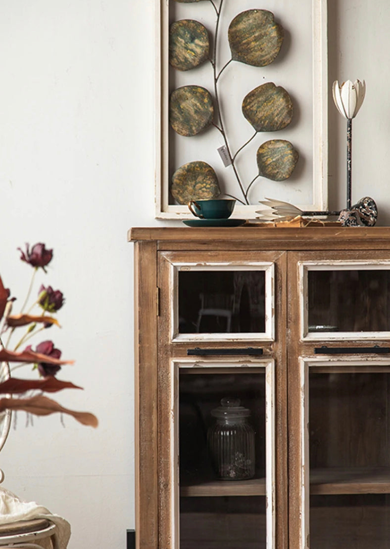 American Retro Solid Wood Living Room, Kitchen Glass Lockers Accent Cabinets