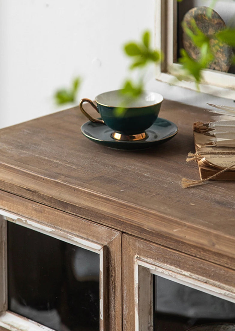 American Retro Solid Wood Living Room, Kitchen Glass Lockers Accent Cabinets