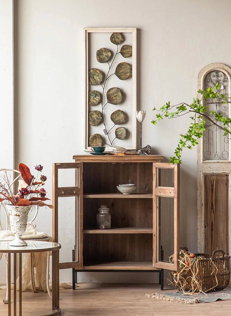 American Retro Solid Wood Living Room, Kitchen Glass Lockers Accent Cabinets