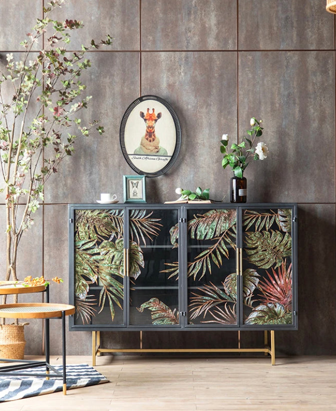 Retro Luxury Storage Cabinet Hand Painted Living Room Sideboard American Accent Cabinet