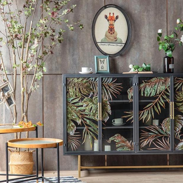 Retro Luxury Storage Cabinet Hand Painted Living Room Sideboard American Accent Cabinet