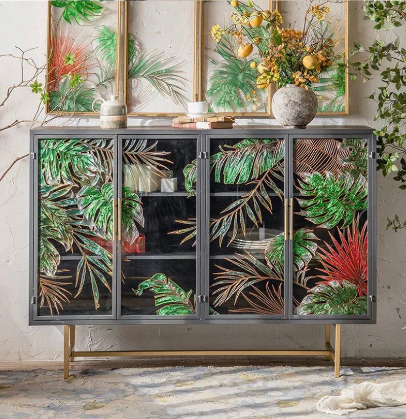 Retro Luxury Storage Cabinet Hand Painted Living Room Sideboard American Accent Cabinet