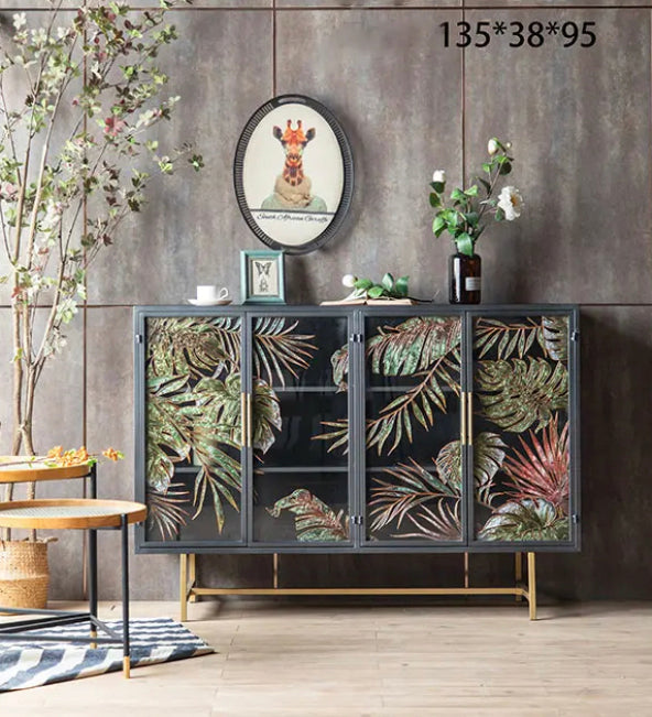 Retro Luxury Storage Cabinet Hand Painted Living Room Sideboard American Accent Cabinet