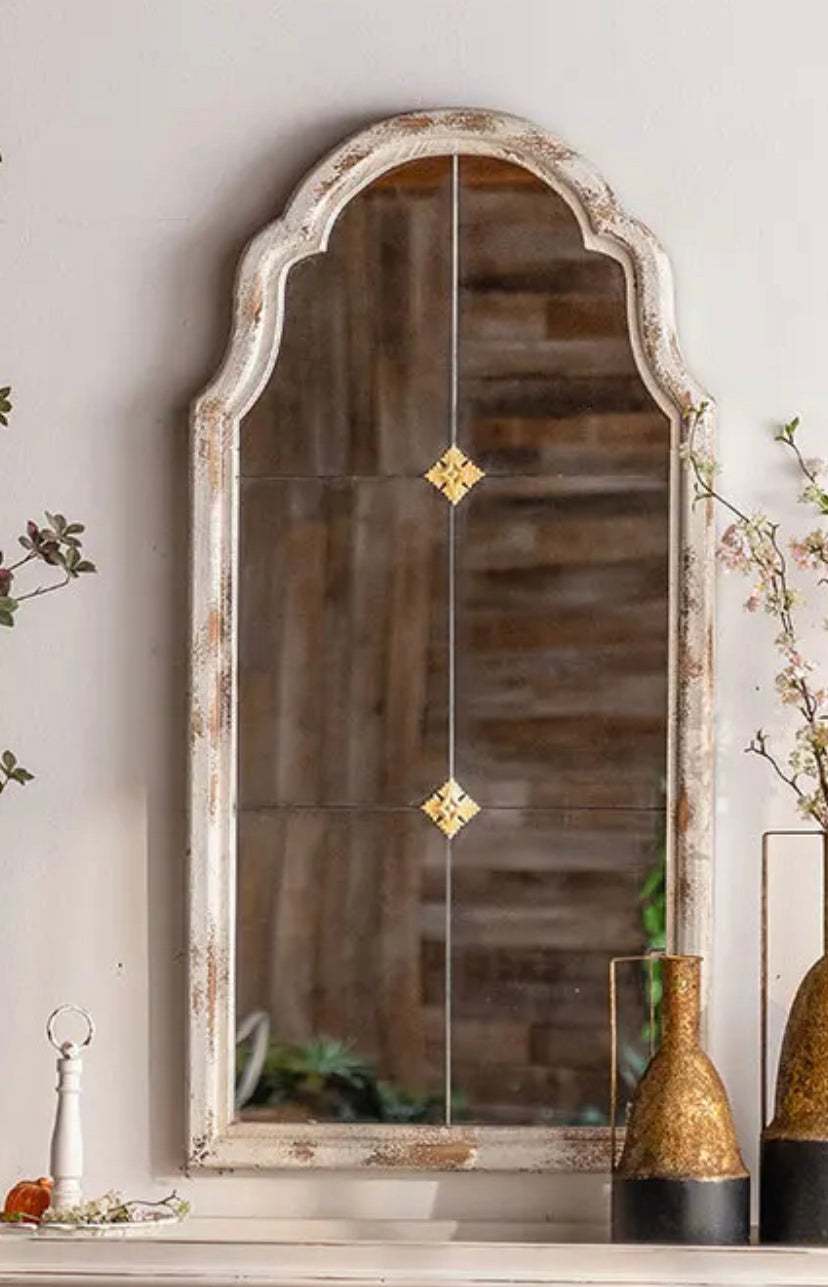 Farmhouse Rustic Living Room Vanity Mirror Wood Frame Arched Hanging Hallway Wall Mirrors