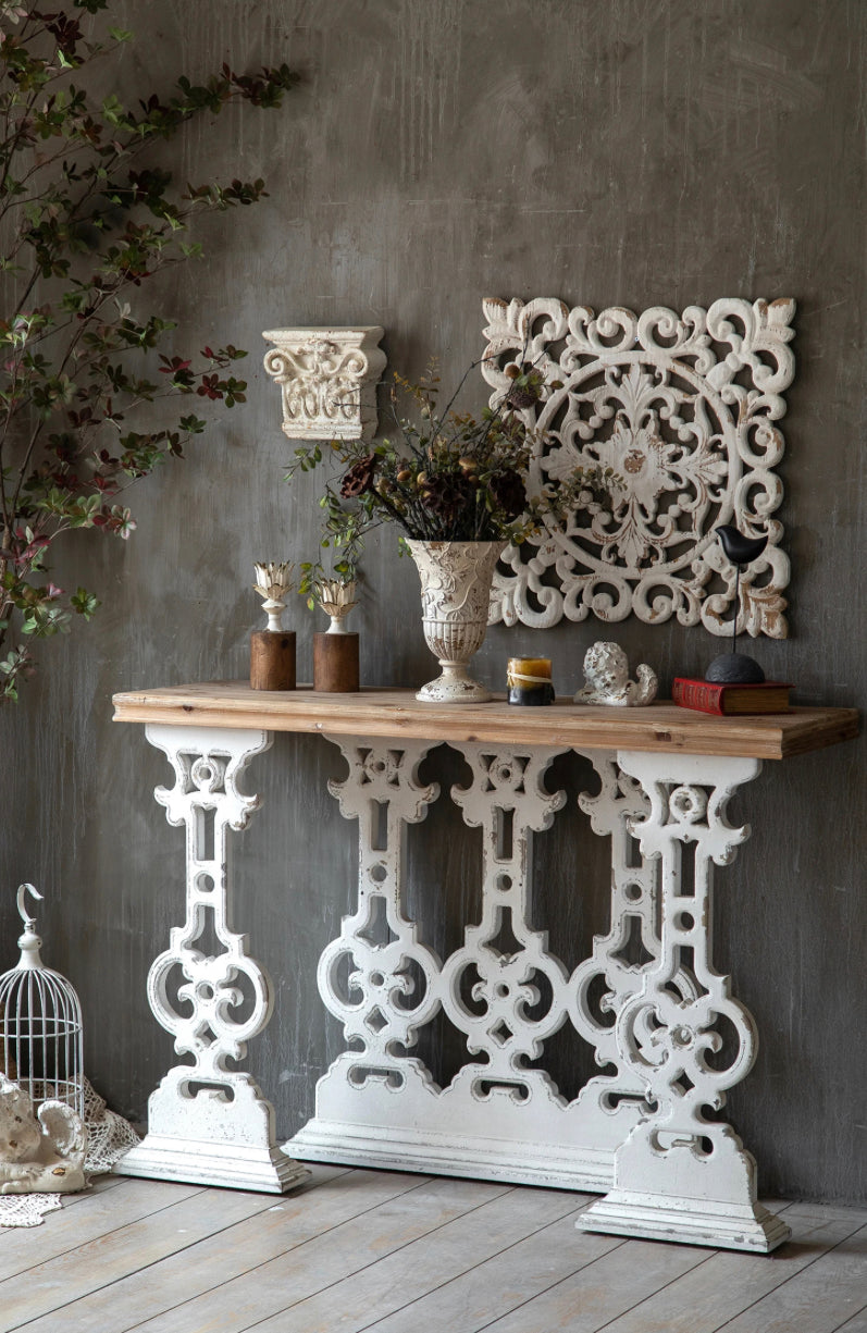 Middle Ages Romanesque Style Solid Wood Console Long Narrow Wall Accent Table Hallway Tables