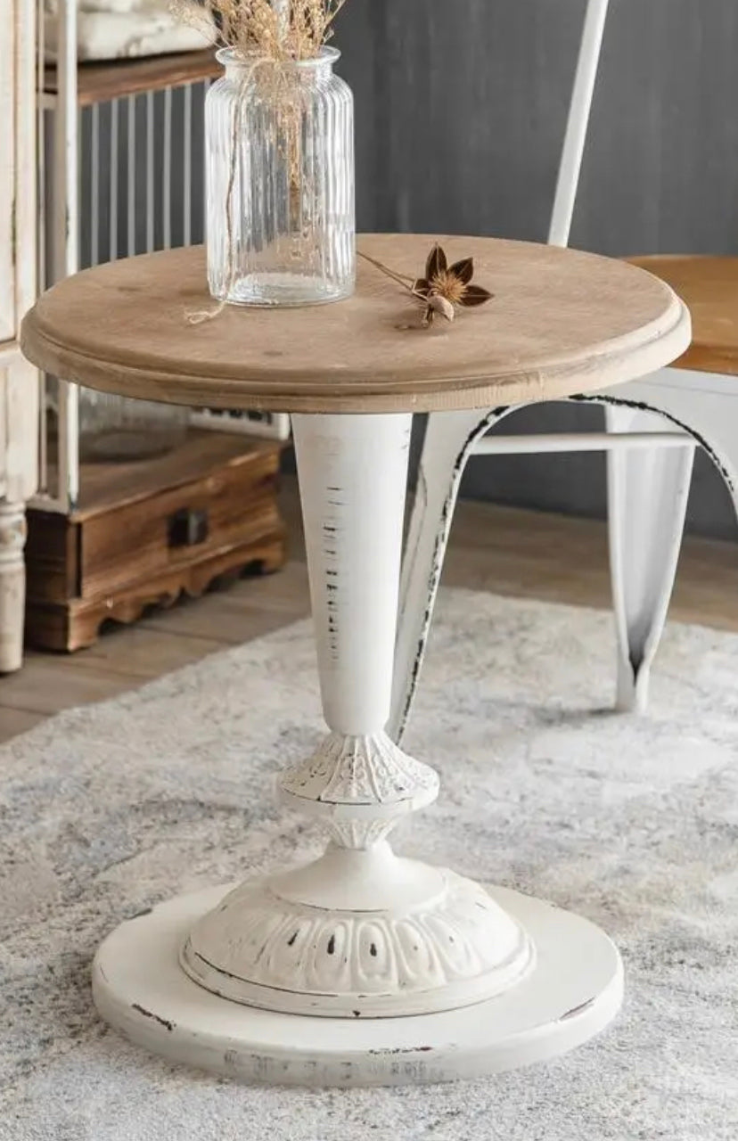 Round Iron Base Side Coffee Table Living Room Modern French Vintage Round Wooden Top Side Table