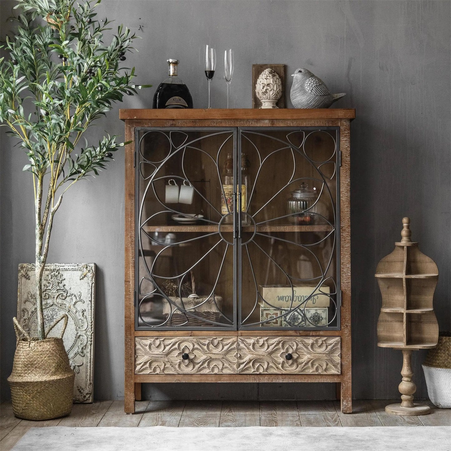 Home Furniture Buffet and Wine Cabinet Living Room Solid Wood and Iron Furniture Antique Dining Room Cabinets