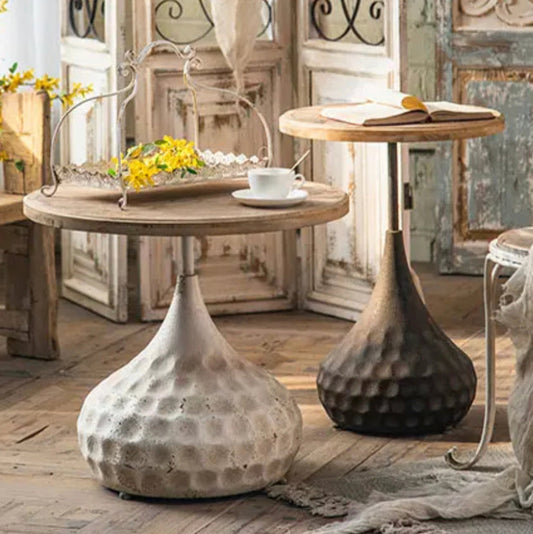 Countryside Minimalist Nesting Tea Table - Round Iron & MDF Accent Drink End Table