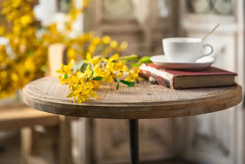 Countryside Style Coffee Tea Wood Top Round Side Table Living Room Accent Table