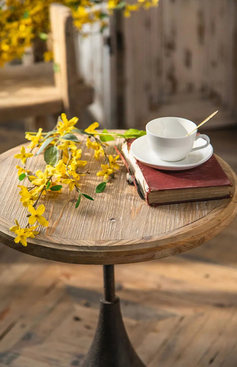 Countryside Style Coffee Tea Wood Top Round Side Table Living Room Accent Table