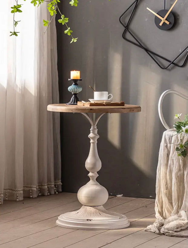 European Modern Design Round Tall Accent Table Living Room White Coffee Tea Side Table