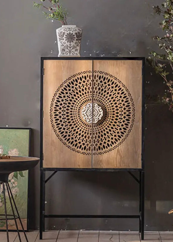 Living Room Furniture Black Iron Frame Vintage Storage Cabinet Bedroom Side Accent Cabinet