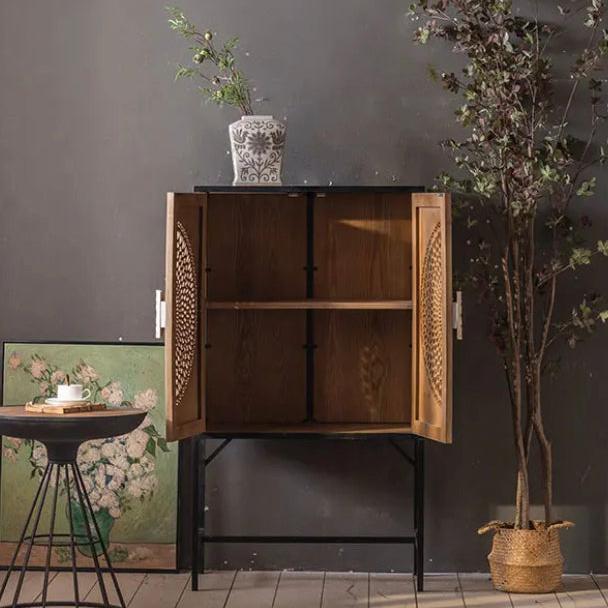 Living Room Furniture Black Iron Frame Vintage Storage Cabinet Bedroom Side Accent Cabinet