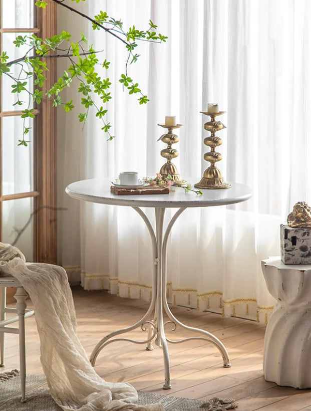 French Style Retro White Coffee,Tea Table Balcony Living Room Natural Iron Accent Table