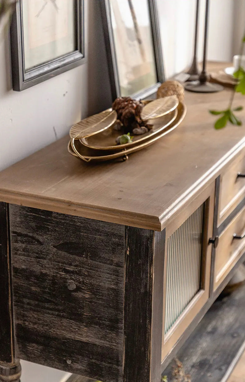 Antique Console Corner Solid Wood Dining Room Furniture 2 Drawers Storage Buffet Accent Cabinet