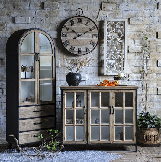 Country Cabinet Solid Wood Living Room Furniture Three Doors Iron Wood Household Accent Storage Cabinets