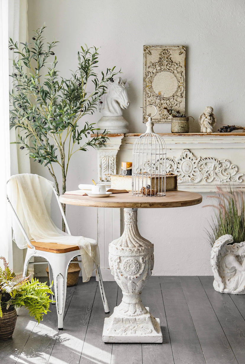 White Antique Coffee Tea Table Living Room Carved Round Accent Table