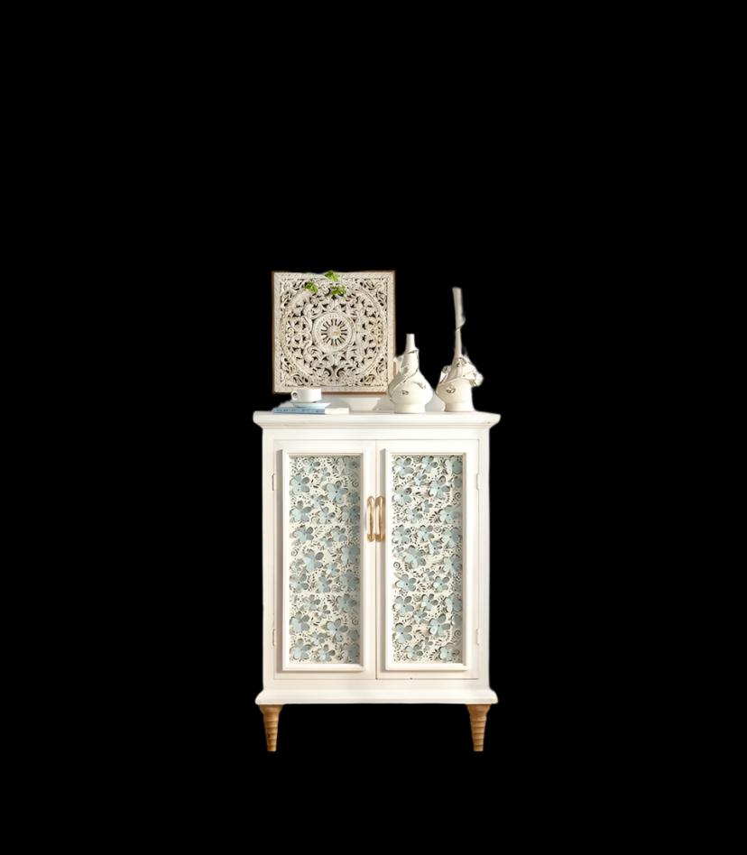 Light Luxury Sideboard, Buffet Cabinet French Solid Wood White Storage Accent Cabinet