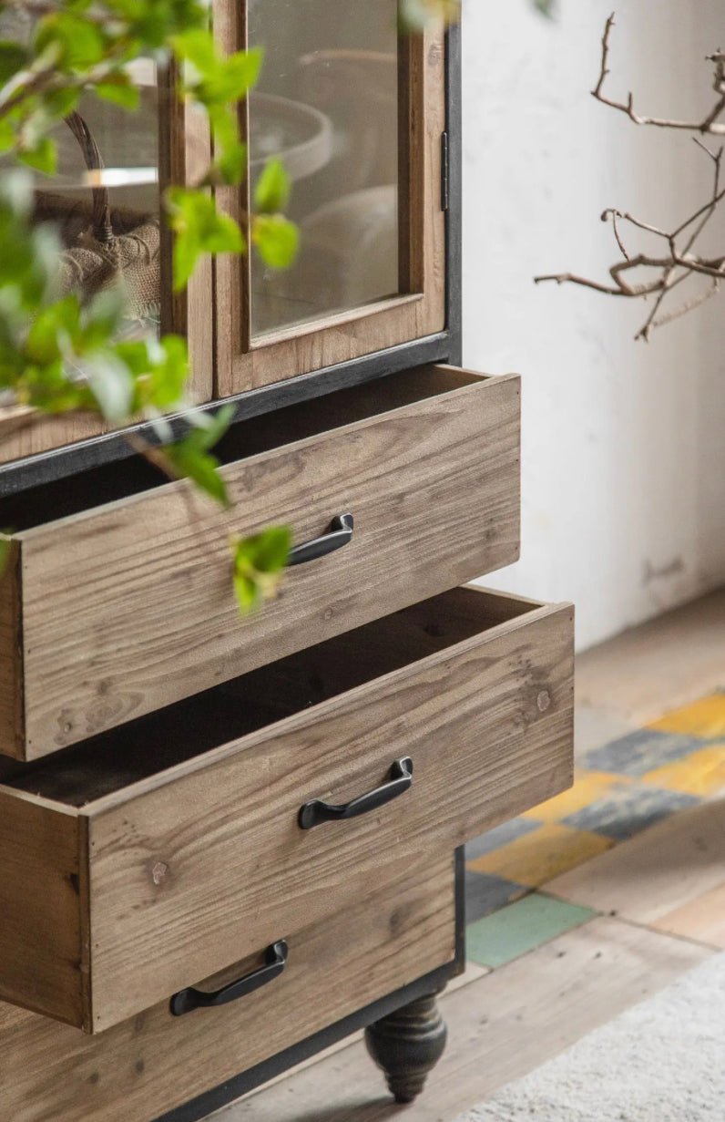 Living Room Spot Two Doors Three Drawers High Storage Sideboard Solid Wood Accent Cabinet