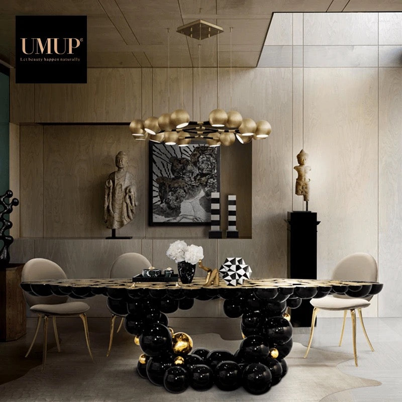 Dining Room Table Special Design European Style Stainless Steel Wood Black Gold Dining Table