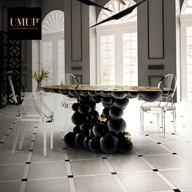 Dining Room Table Special Design European Style Stainless Steel Wood Black Gold Dining Table