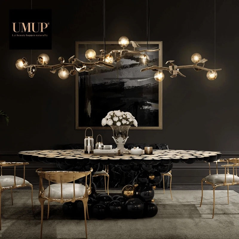 Dining Room Table Special Design European Style Stainless Steel Wood Black Gold Dining Table