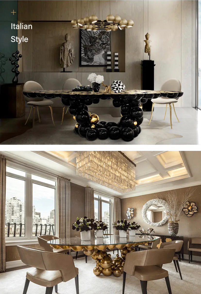 Dining Room Table Special Design European Style Stainless Steel Wood Black Gold Dining Table