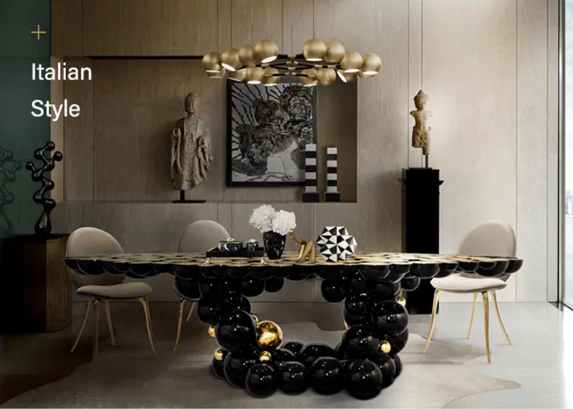 Dining Room Table Special Design European Style Stainless Steel Wood Black Gold Dining Table