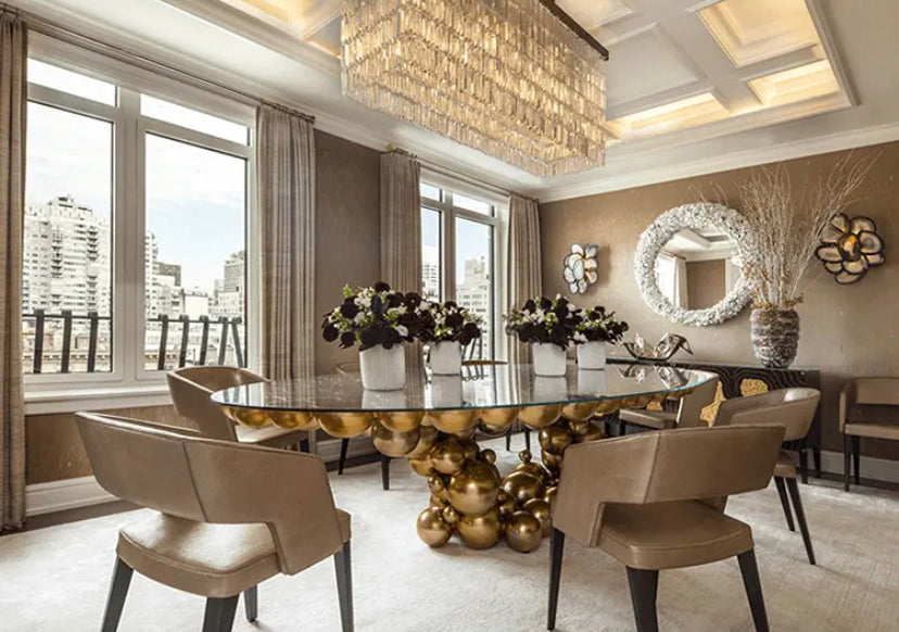 Dining Room Table Special Design European Style Stainless Steel Wood Black Gold Dining Table