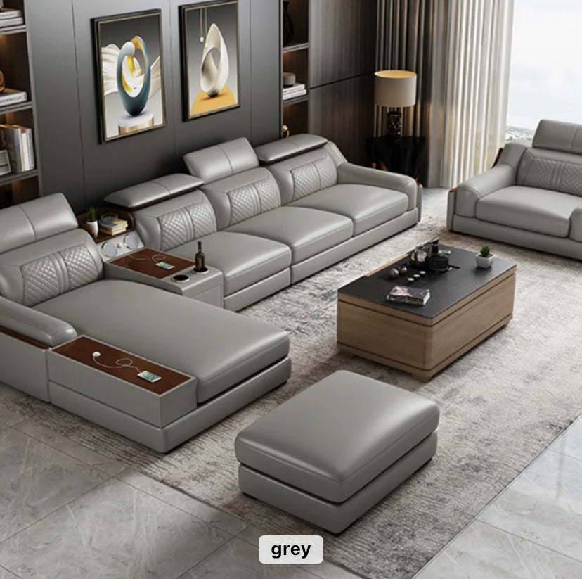 Modular Leather Sofa Comfortable Contemporary Luxury Living Room L Shaped Sofa Set