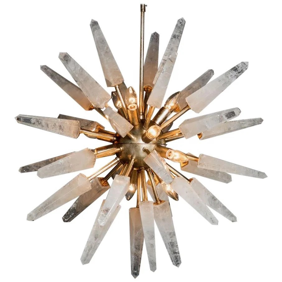 Midcentury Chandelier Living Room, Dining Room Hand Made Natural White Quartz Sputnik Pendant Light