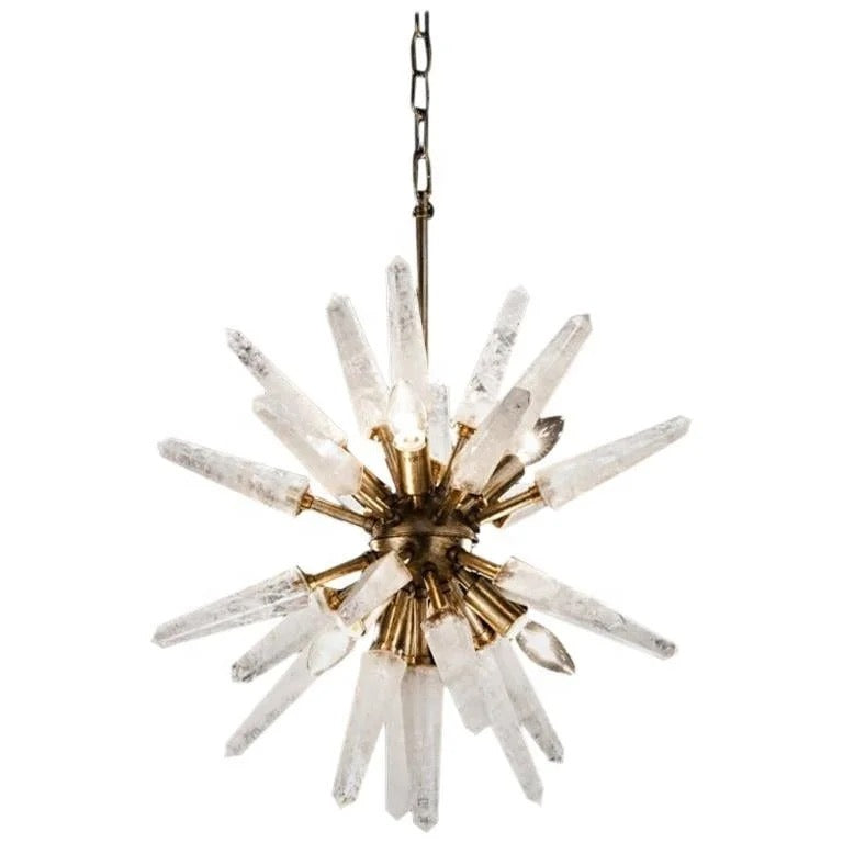 Midcentury Chandelier Living Room, Dining Room Hand Made Natural White Quartz Sputnik Pendant Light