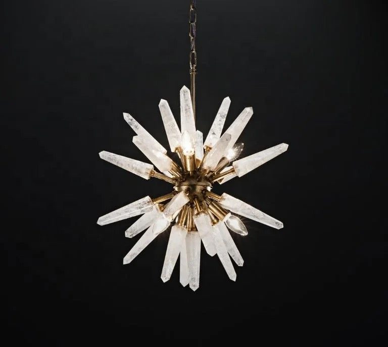 Midcentury Chandelier Living Room, Dining Room Hand Made Natural White Quartz Sputnik Pendant Light