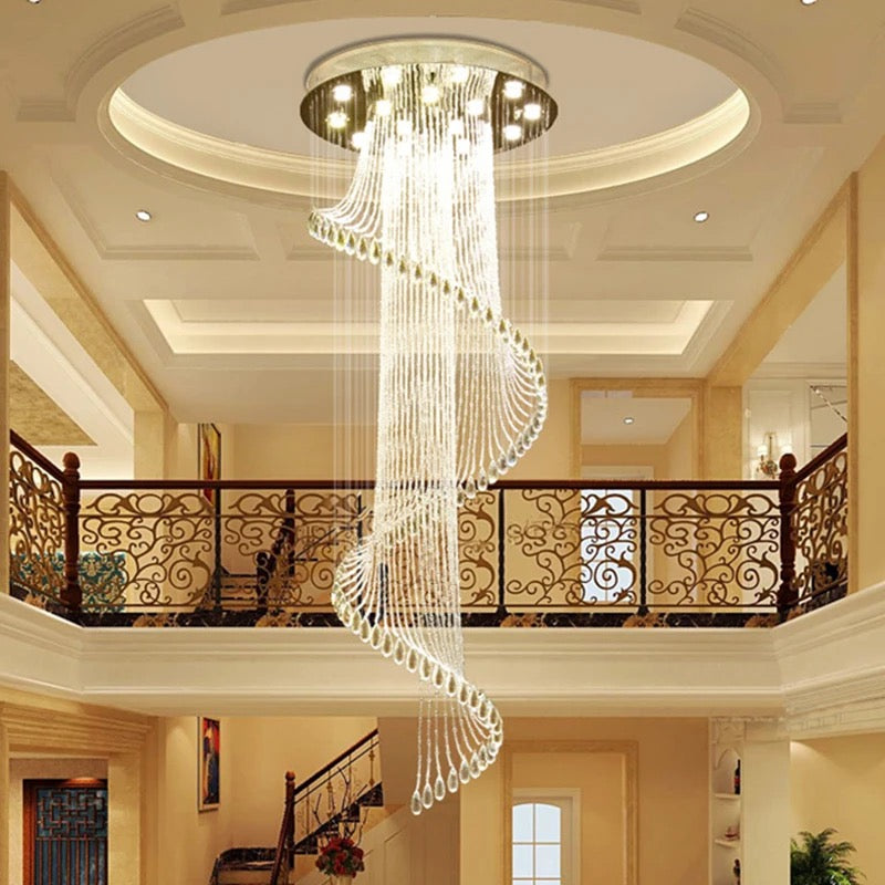 Luxury Spiral Tassels Crystal Staircase Ceiling Chandelier Home Decor Lobby Villa Hall Hanging Pendant Light