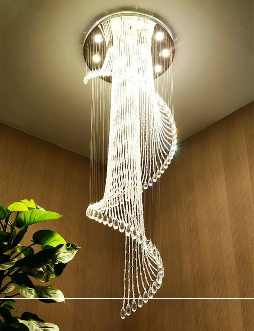 Luxury Spiral Tassels Crystal Staircase Ceiling Chandelier Home Decor Lobby Villa Hall Hanging Pendant Light