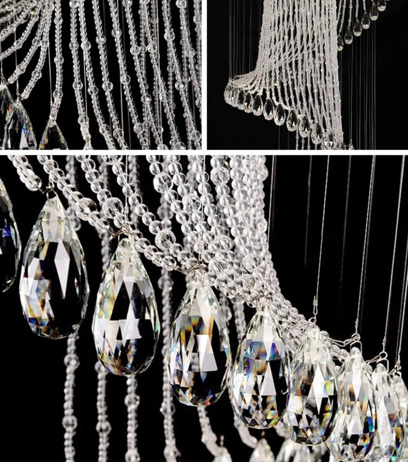 Luxury Spiral Tassels Crystal Staircase Ceiling Chandelier Home Decor Lobby Villa Hall Hanging Pendant Light