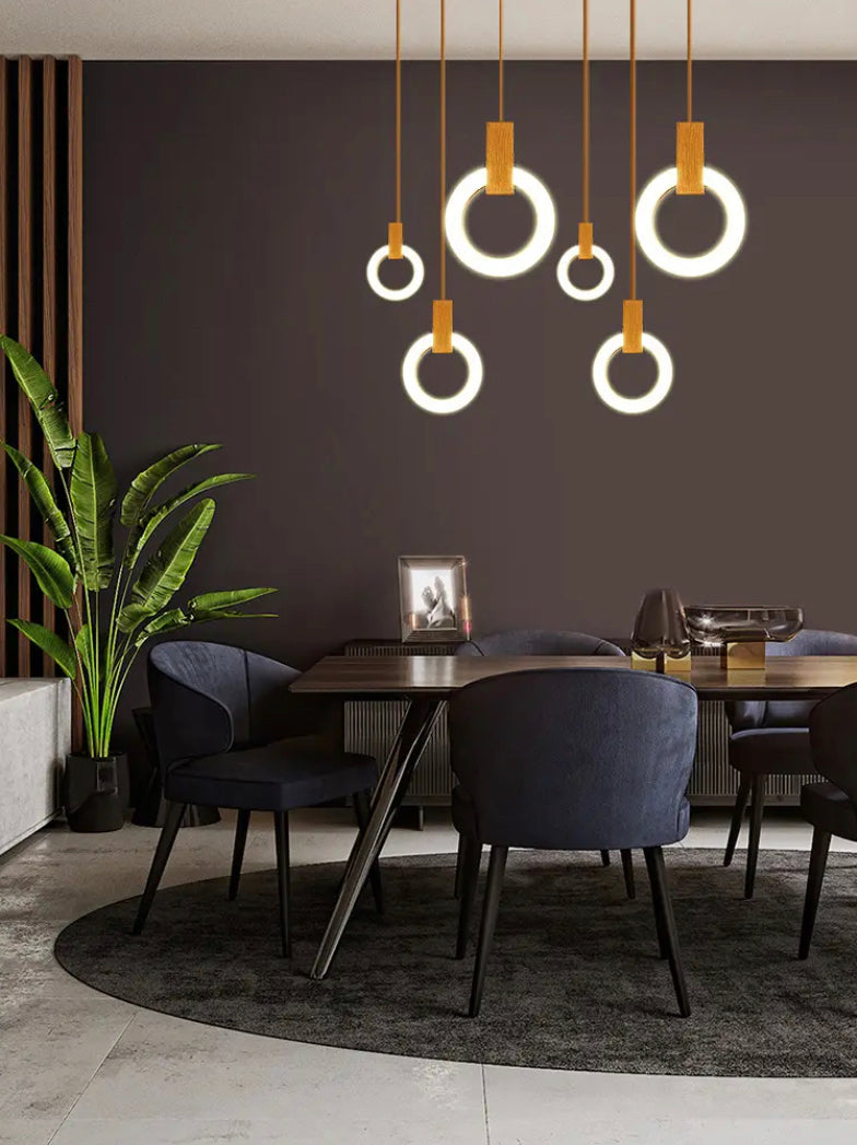 Duplex Building Chandeliers Staircase Long Pendant Light Nordic Villa Creative Ring Circle Light Pendant