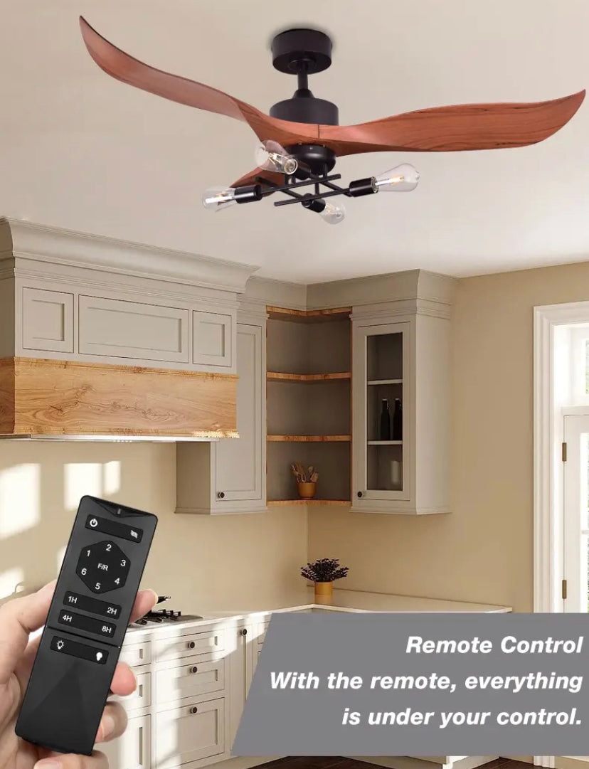 Indoor Outdoor Ceiling Fan Modern 52'' Living Room, Bedroom Remote Control Led Ceiling Fans Light