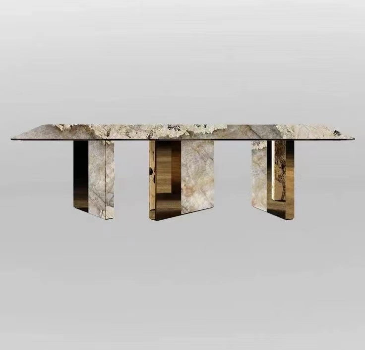 Ultra Luxury Dining Room Furniture White And Gold Marble Metal Legs Dining Table 8 Seater Dining Table Set