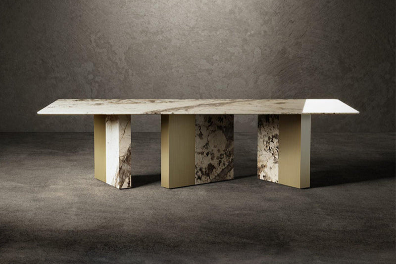 Ultra Luxury Dining Room Furniture White And Gold Marble Metal Legs Dining Table 8 Seater Dining Table Set