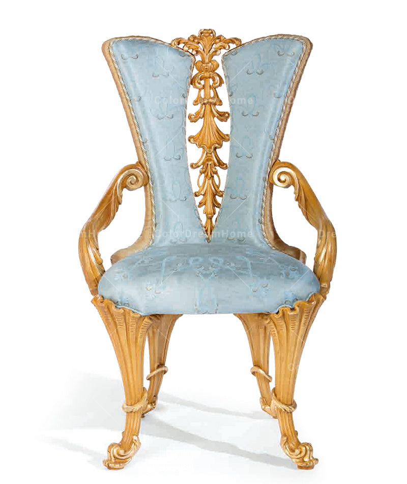 Luxury Baroque 6-Seater Round Dining Table Set - Handcrafted Solid Wood with Gold Leaf