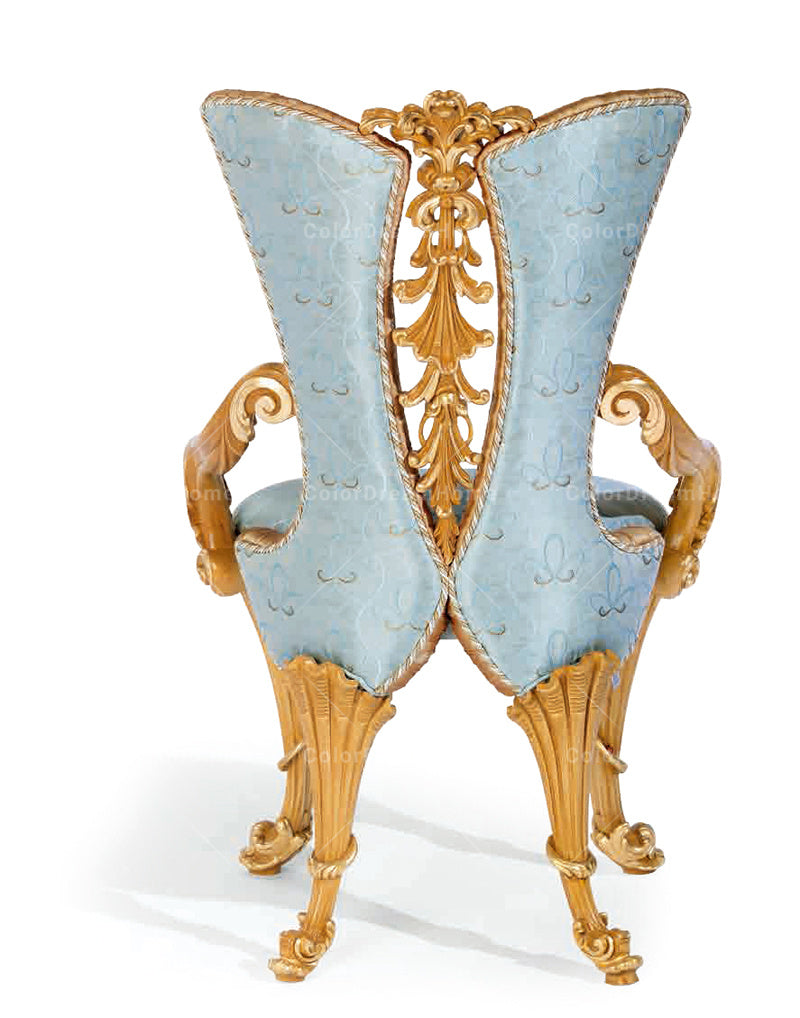 Luxury Baroque 6-Seater Round Dining Table Set - Handcrafted Solid Wood with Gold Leaf